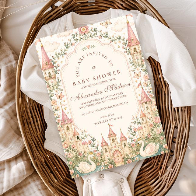 Invitación Castillo de la Princesa Cisne Elegante Baby Shower (Subido por el creador)