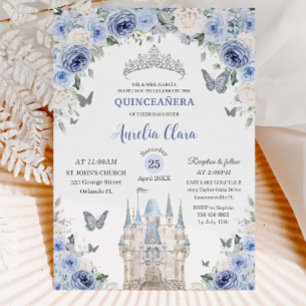 Invitación Castillo de la Princesa Floral Azul Blanco Quincea