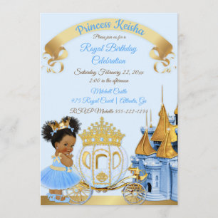 Invitación Castillo de la Princesa Real Carruaje Azul Dorado