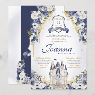 Invitación Castillo de la Princesa Real Floral Azul de la Mar