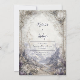 Invitación Castillo de Montaña de Boda Mapa de Fantasía Vinta