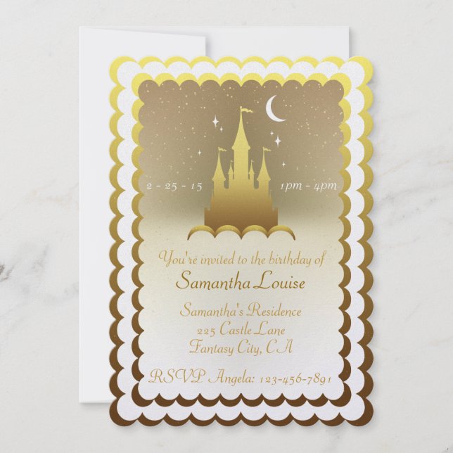Invitación Castillo De Oro En El Cumpleaños De Las Nubes (Anverso)