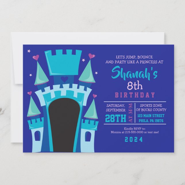 Invitación CASTILLO DE PRINCESA CASA DE SALTOS Festejo de Cum (Anverso)