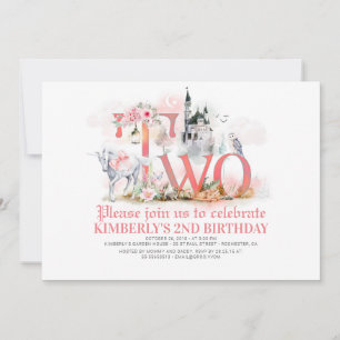 Invitación Castillo de Princesa de Unicornio 2 cumpleaños