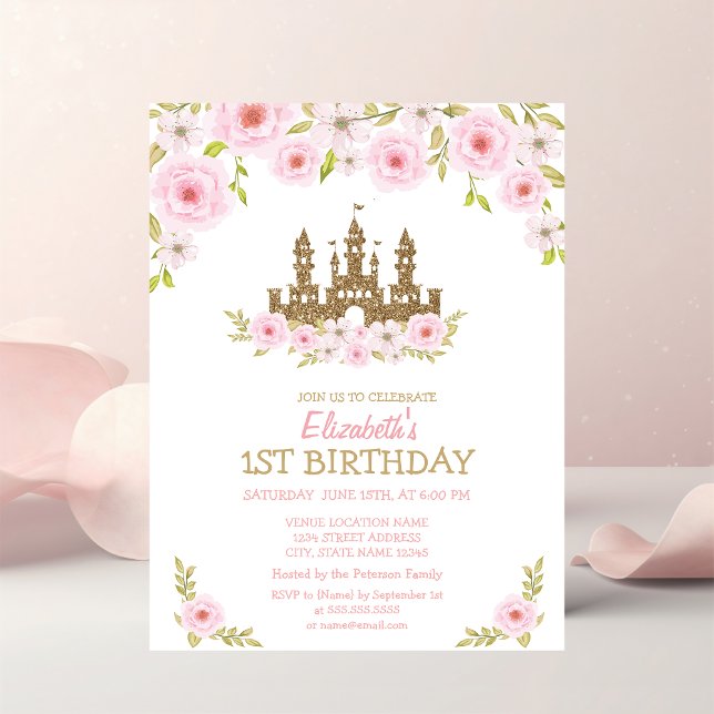 Invitación Castillo de Princesa, Flores, Cumpleaños a Rayas (Subido por el creador)