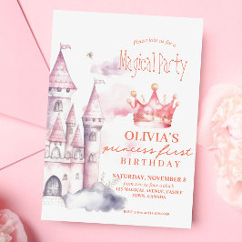 Invitación Castillo de Princesa Mágica Rosa Fiesta de cumplea