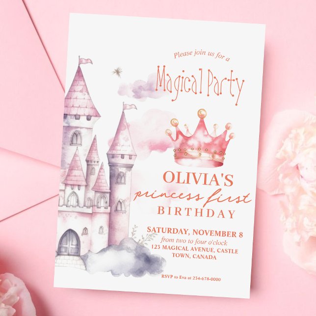 Invitación Castillo de Princesa Mágica Rosa Fiesta de cumplea (Subido por el creador)