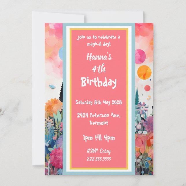 Invitación Castillo de Princesa Mágico Rosa Bonito (Anverso)