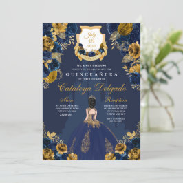 Invitación Castillo de princesas azul y oro de la marina Quin