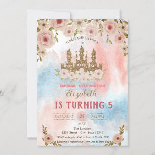 Invitación Castillo de purpurina dorada, Cumpleaños con salpi