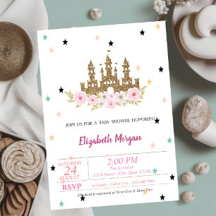 Invitación Castillo de Purpurina Dorada, Estrellas, Cumpleaño