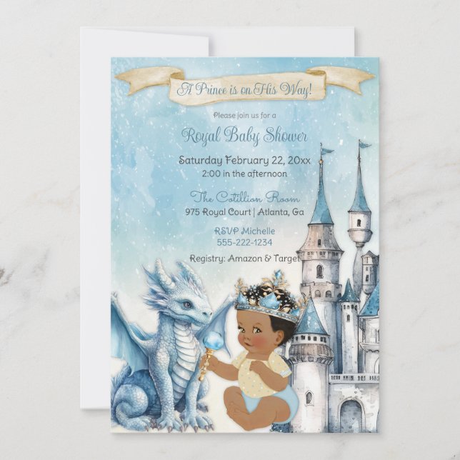 Invitación Castillo del Príncipe Real Dragón Crown Blue Gold  (Anverso)