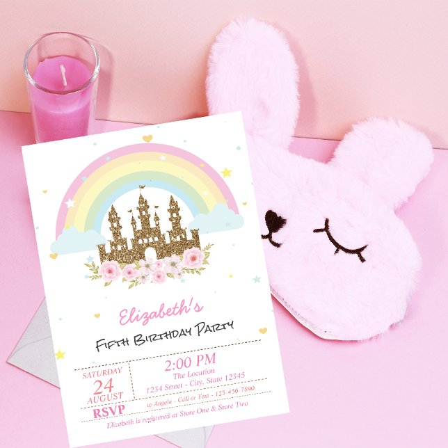 Invitación Castillo Floral de Arcoíris de Brillo Mágico de Cu (Subido por el creador)