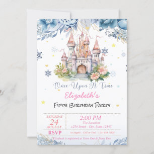 Invitación Castillo Flores Corazones Snowflakes Fairytale