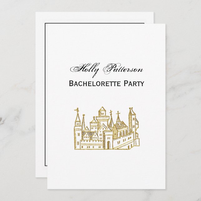 Invitación Castillo heráldico vintage #2 Escudo Faux Gold (Anverso / Reverso)