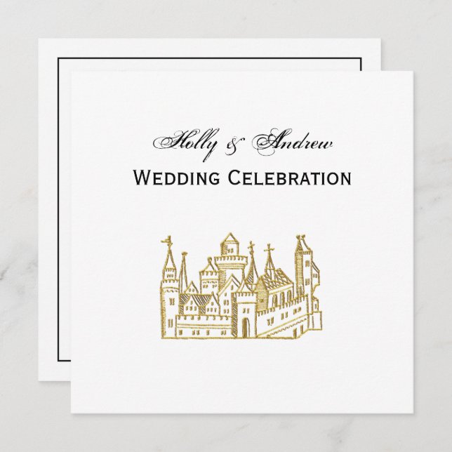 Invitación Castillo heráldico vintage #2 Escudo Faux Gold (Anverso / Reverso)
