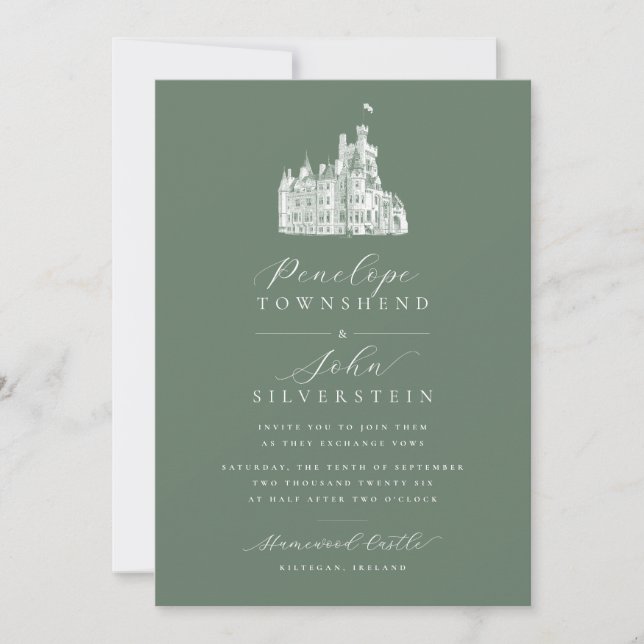 Invitación Castillo Ilustracion caligrafía Nombre Boda de sab (Anverso)
