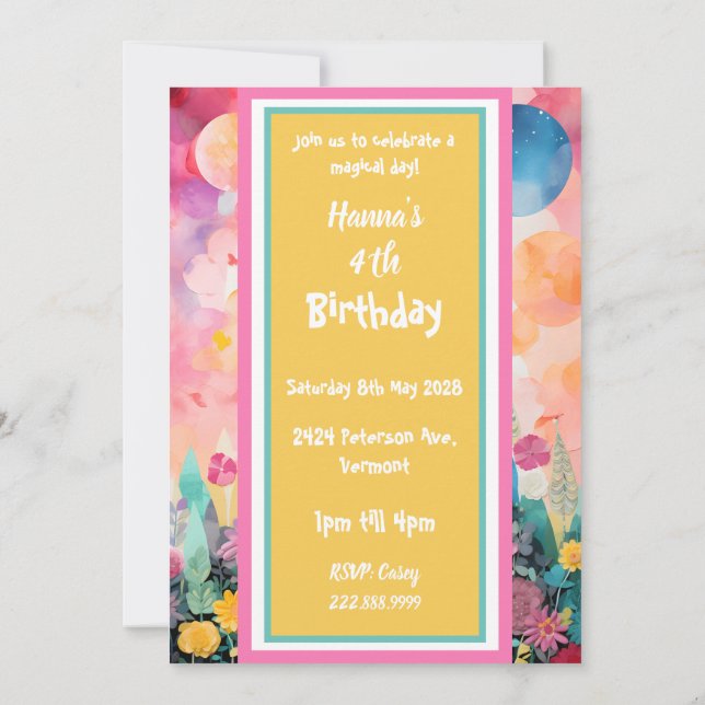 Invitación Castillo Mágico Colorido Rosa Pastel (Reverso)