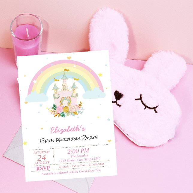 Invitación Castillo Mágico Cumpleaños Arcoíris Floral (Subido por el creador)