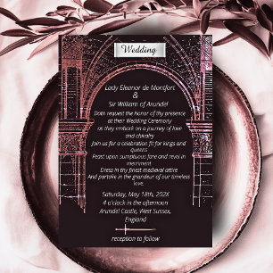 Invitación Castillo Medieval Rosa Malhumorado Boda con Pergam