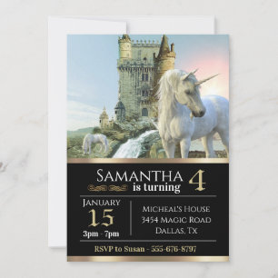 Invitación Castillo Medieval Unicornio de Fantasía Cumpleaños