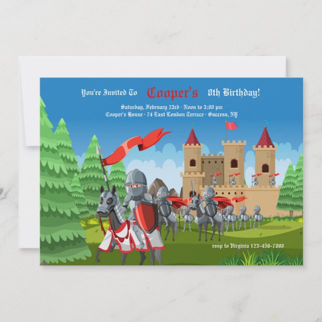 Invitación Castillo medieval y fiesta de cumpleaños de los ca (Anverso)