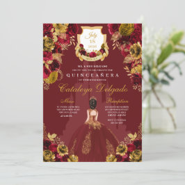 Invitación Castillo Princesa de Oro y Rojo Quinceañera