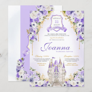 Invitación Castillo Princesa Morada Royal Lavender Quinceaner