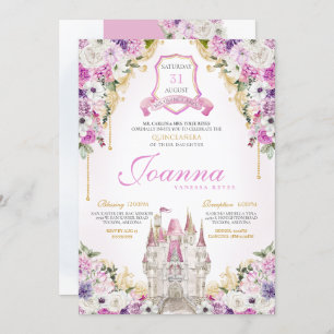 Invitación Castillo Princesa Púrpura Real Quinceanera