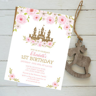 Invitación Castillo Princesa Purpurina de Oro, Cumpleaños Flo