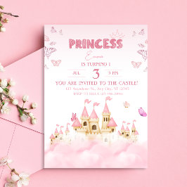Invitación Castillo Princesa Rosa Encantando Nubes Whimsicale