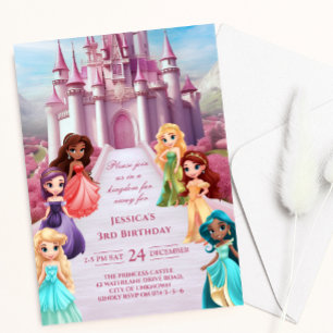 Invitación Castillo Princesa Rosa Real Chica de Niños Cumplea