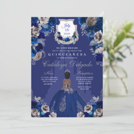Invitación Castillo Real Azul y Plata Princesa Quinceañera