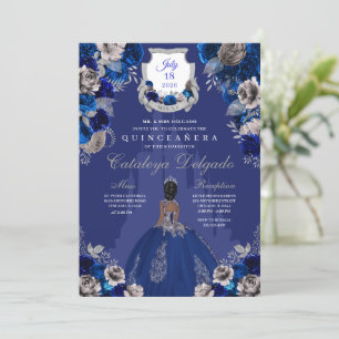 Invitación Castillo Real Azul y Plata Princesa Quinceañera