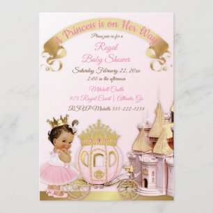 Invitación Castillo Real Carruaje de la Princesa Rosa Dorado 