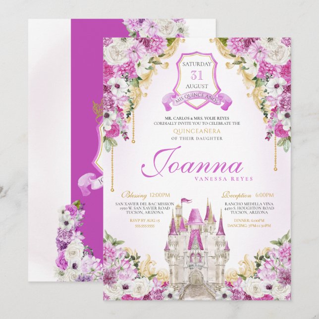 Invitación Castillo Real de Quinceanera (Anverso / Reverso)