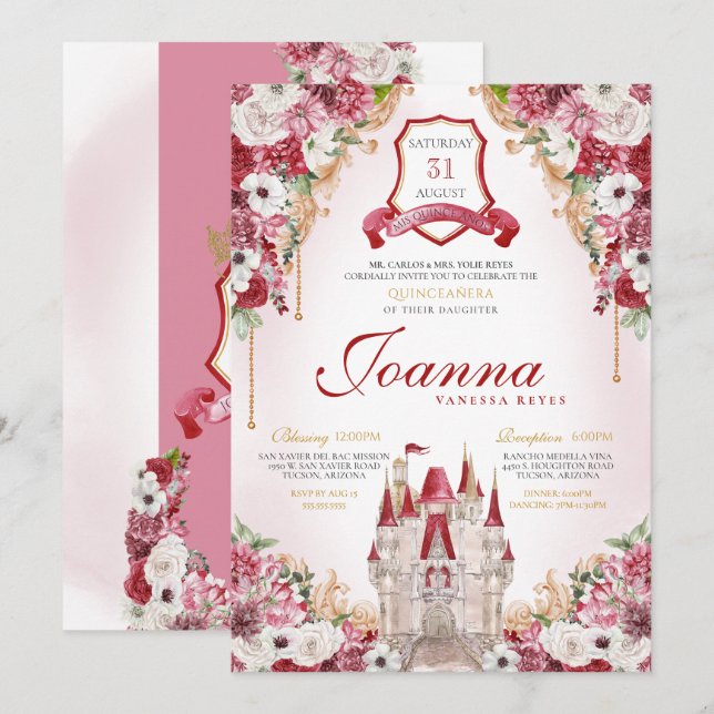 Invitación Castillo Real de Quinceanera (Anverso / Reverso)