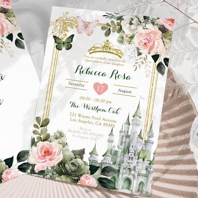 Invitación Castillo Real Rubor Pink Sage Green Royal 15 Años (Subido por el creador)
