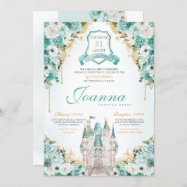 Invitación Castillo Real Turquesa Floral Princesa Quinceanera