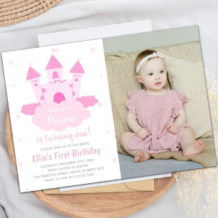 Invitación Castillo rosa bajo la foto de cumpleaños de CloudP