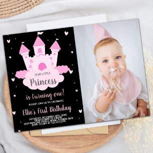Invitación Castillo rosa de la foto bajo el cumpleaños de la