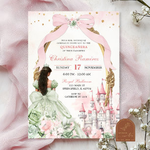 Invitación Castillo Sage and Rubor Pink Coquette Bow Fairytal