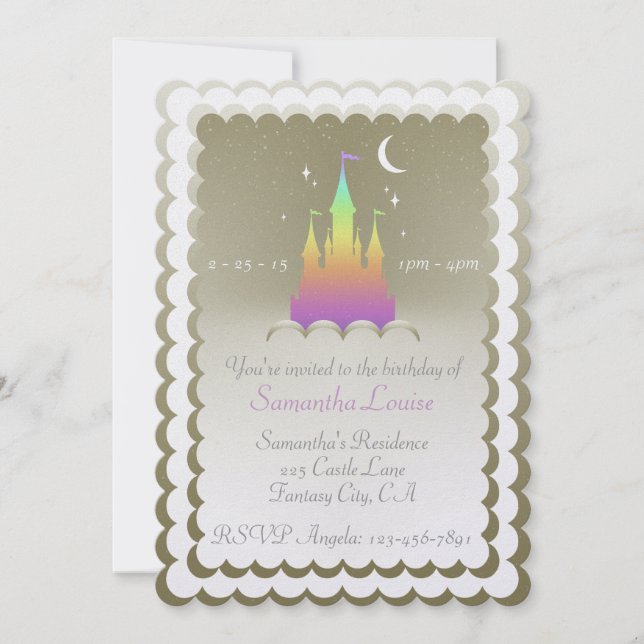 Invitación Castillo soñador del arco iris en el cumpleaños de (Anverso)