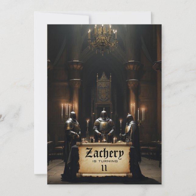 Invitación *~* Castillo Tema medieval 3 KNIGHTS AP88 Cumpleañ (Anverso)