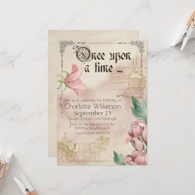 Invitación Castillo y Carrito del tema del cuento de hadas de (Anverso/Reverso In Situ)