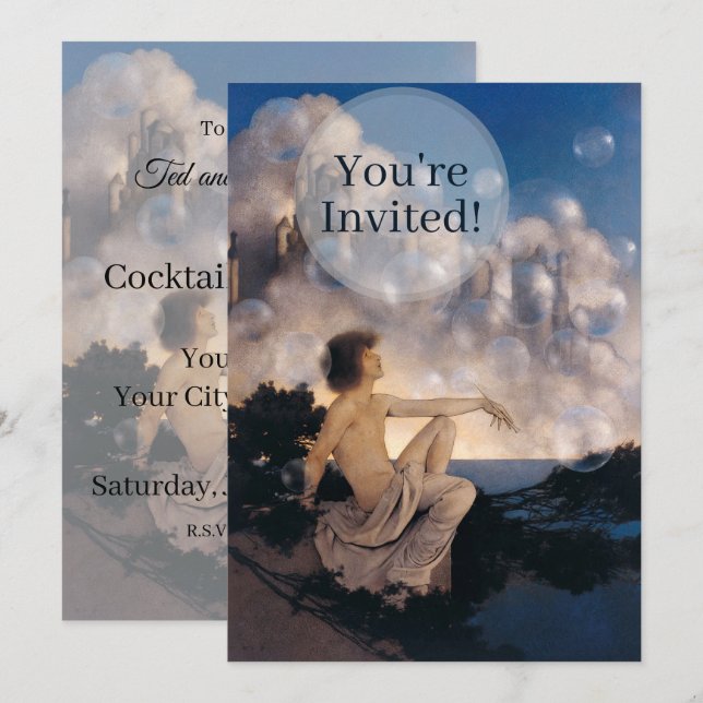 Invitación Castillos en el Aire de Maxfield Parrish 1904 Fant (Anverso / Reverso)