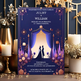 Invitación Castle Luxury Fuchsia Crown Royal Blue Boda