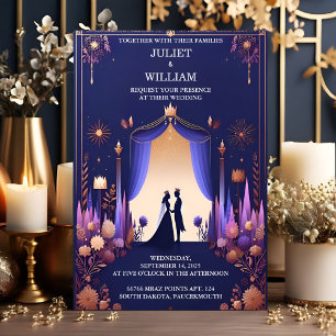 Invitación Castle Luxury Fuchsia Crown Royal Blue Boda