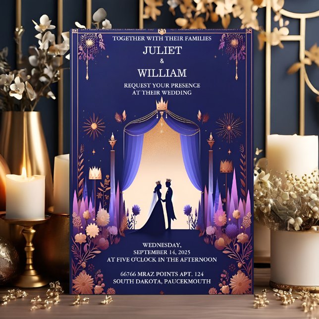 Invitación Castle Luxury Fuchsia Crown Royal Blue Boda (Subido por el creador)