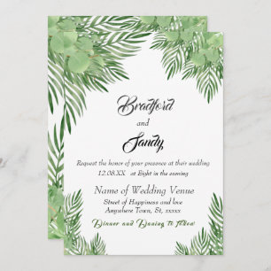 Invitación Casual Beach Wedding Eucalipto Verde Palm hojas